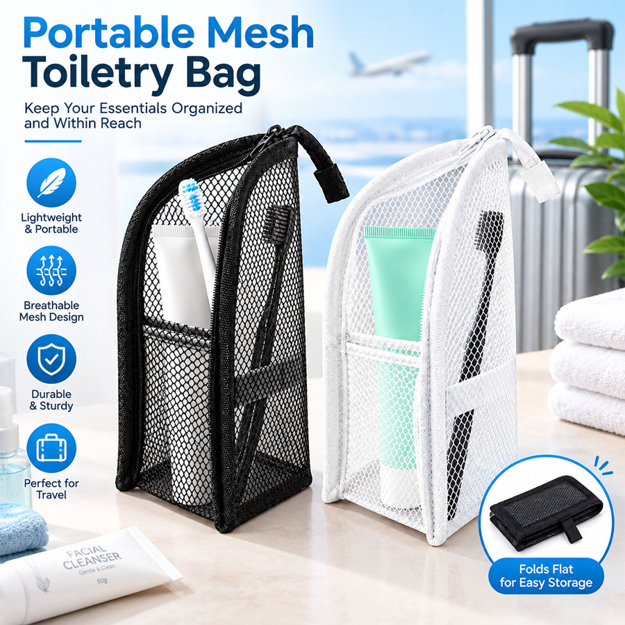 Travel Accessories Organizer Bag - حقيبة أدوات تجميل شبكية محمولة، منظم